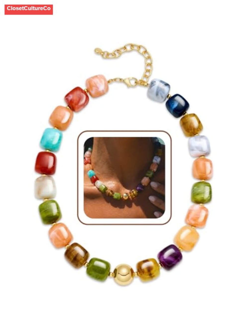 Chunky Beaded Choker Necklace Resin Waterproof Summer Jewelry